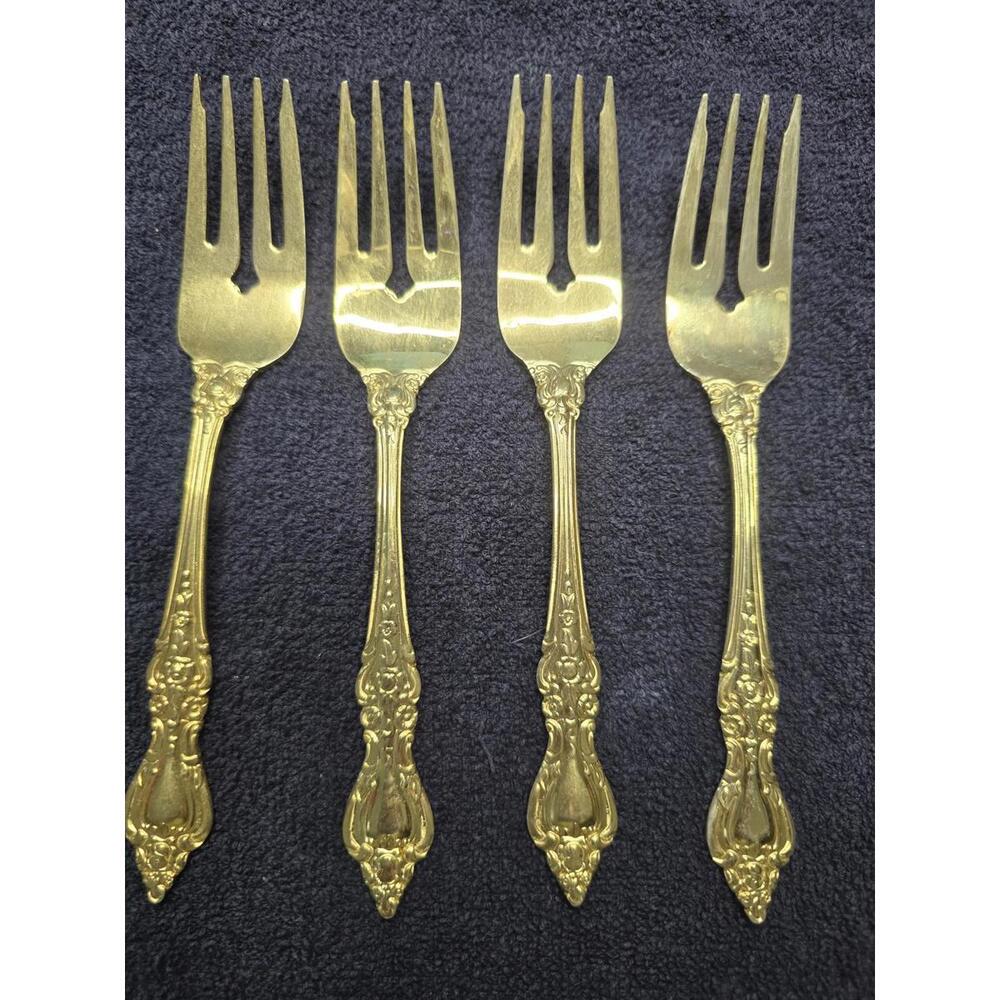 Vintage Set of 4 Royal Sealy RLF1 Gold-Plated Stainless Steel Salad Forks